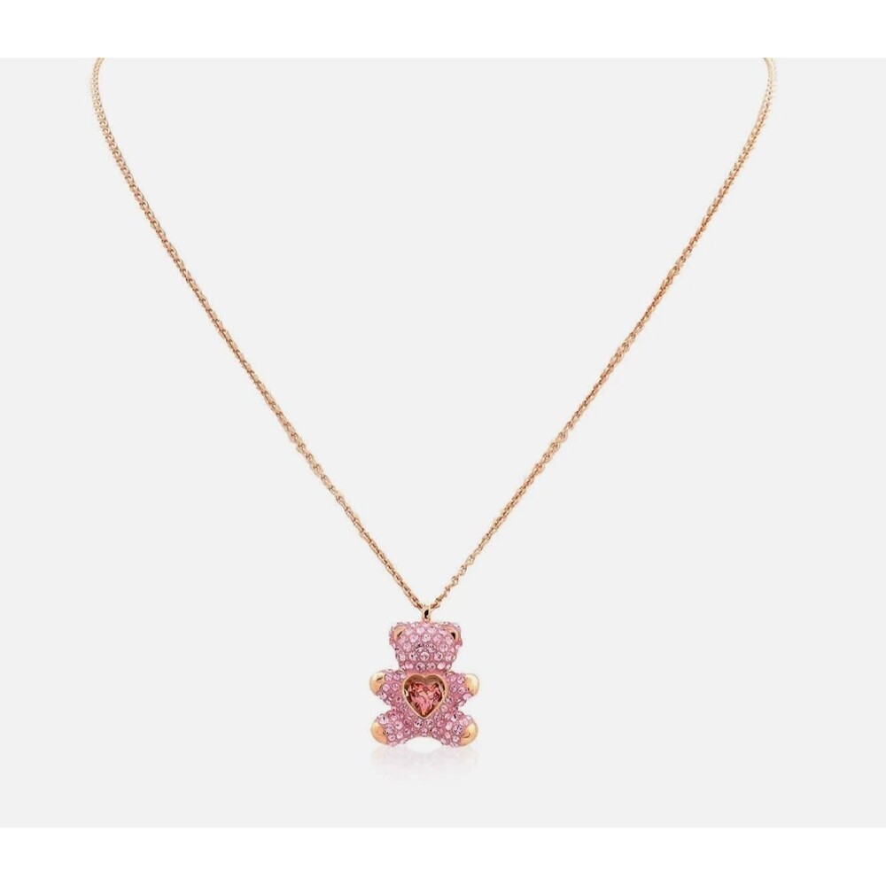 Swarovski Rose Gold-Tone Plated Pink Teddy Pendant Necklace